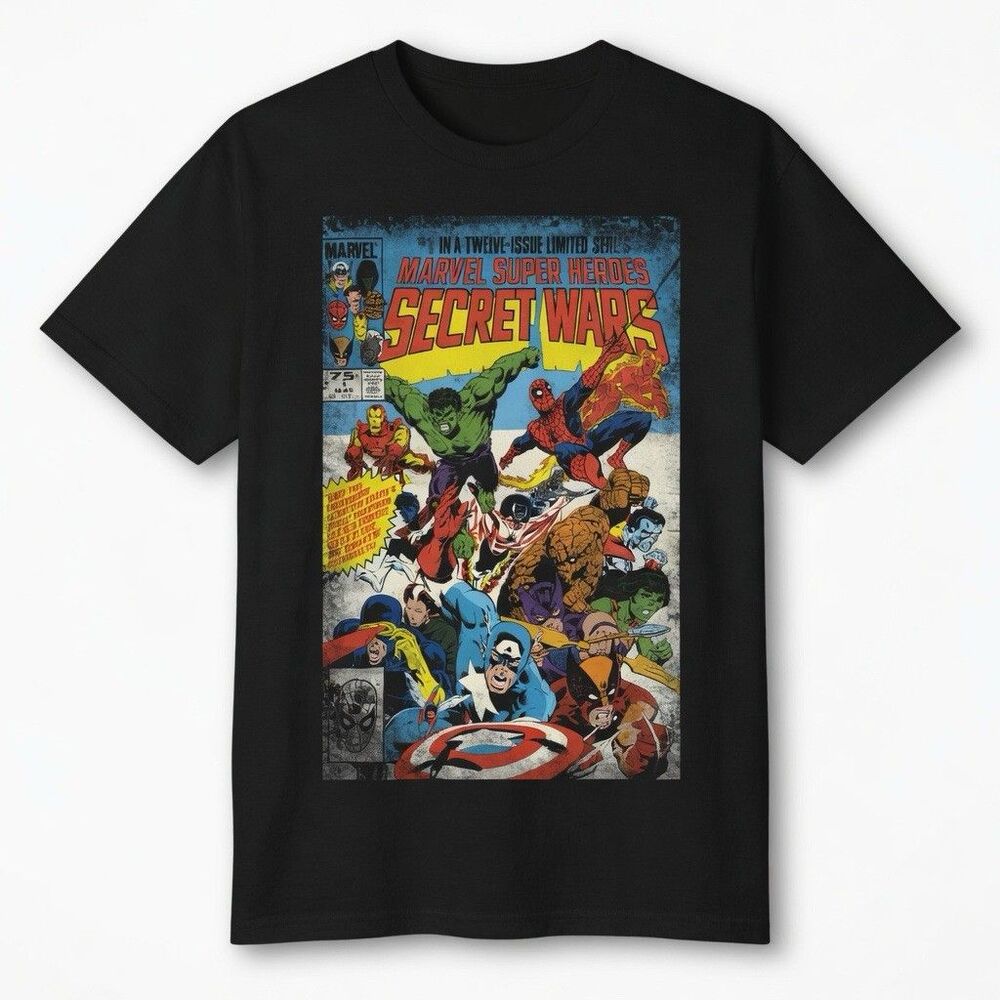 Y2K Vintage Marvel Super Heroes Secret Wars Black T Shirt Men’s Large Comic Book